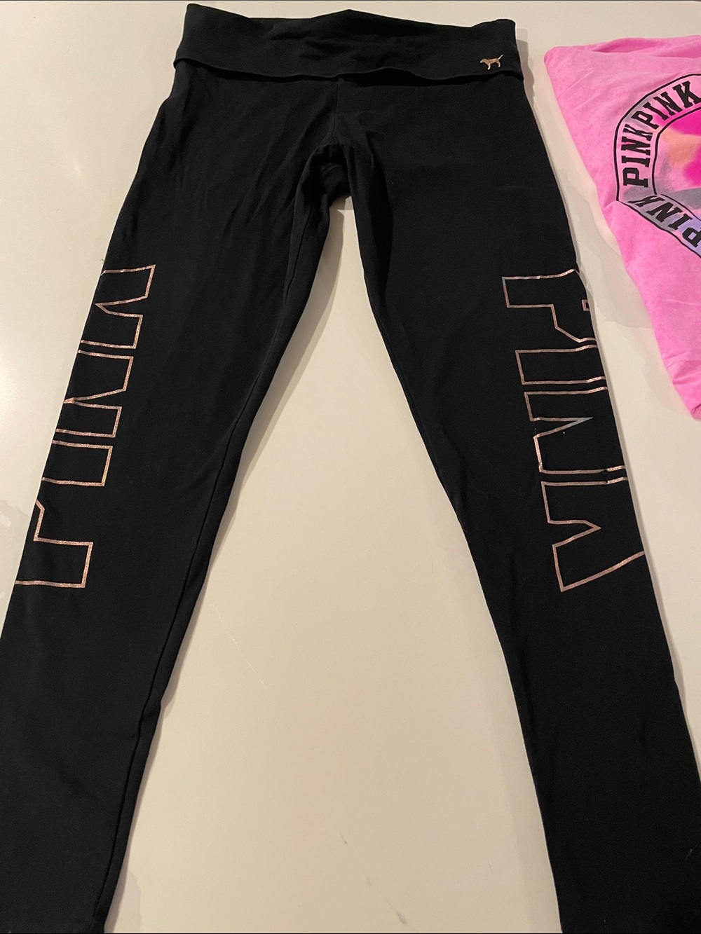PINK Victoria’s Secret Black YOGA Leggings, sequin Y2K Top and purse - Picture 3 of 16